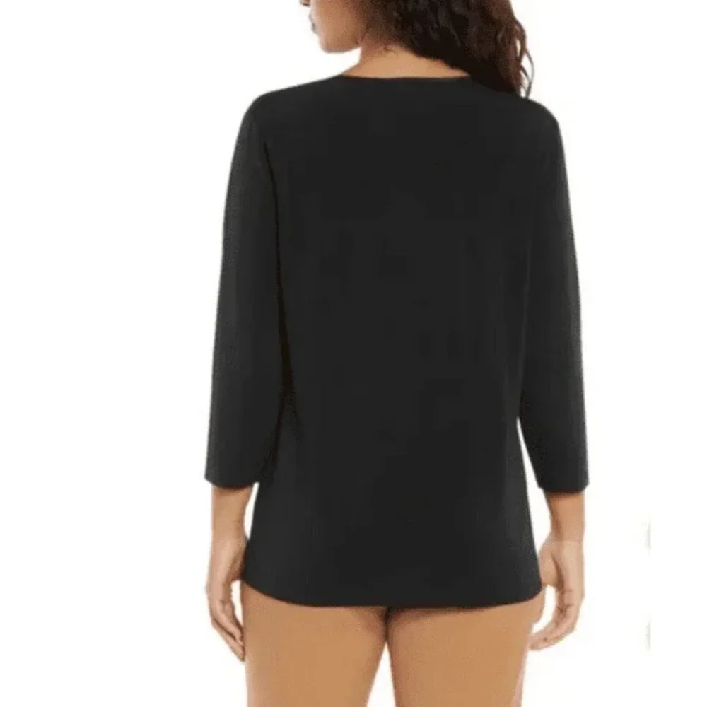 Banana Republic 3/4 Sleeve V Neck Notch Satin Trim Blouse NWT - Picture 2 of 5